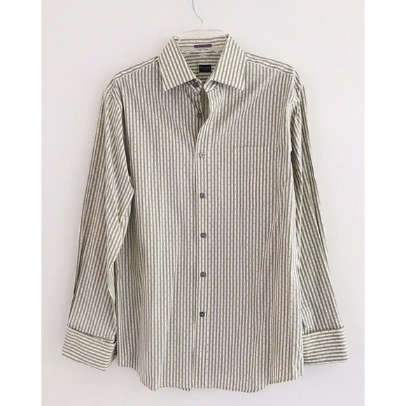 Paul Smith | Slim Fit Stripe Dress Shirt Mens Size 16 Gray Button Front Cotton - Picture 1 of 6